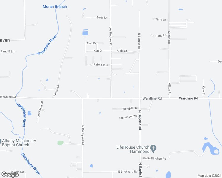 map of restaurants, bars, coffee shops, grocery stores, and more near 46037 Lee Hughes Road in Hammond