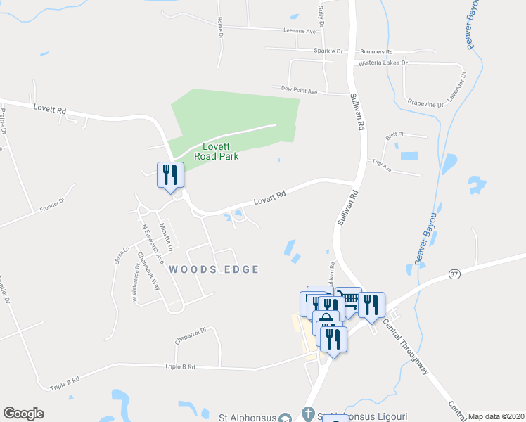 map of restaurants, bars, coffee shops, grocery stores, and more near 14016 Lovett Road in Baton Rouge