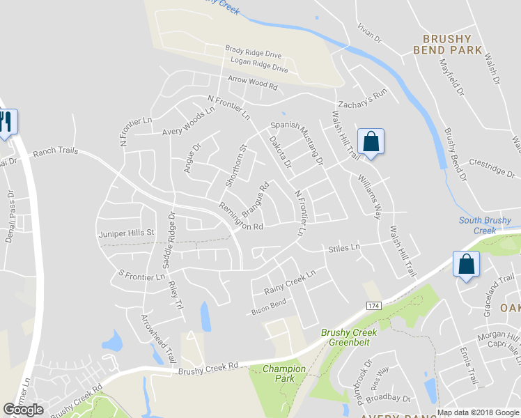 map of restaurants, bars, coffee shops, grocery stores, and more near 107 Sport Horse Street in Cedar Park