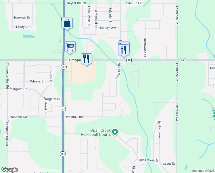 map of restaurants, bars, coffee shops, grocery stores, and more near 20271 Marion Court in Fairhope