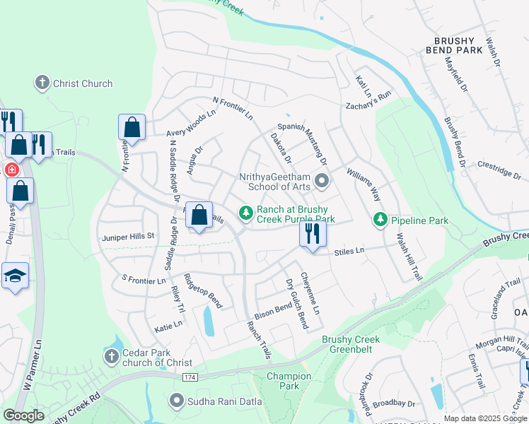 map of restaurants, bars, coffee shops, grocery stores, and more near Sport Horse Street in Cedar Park