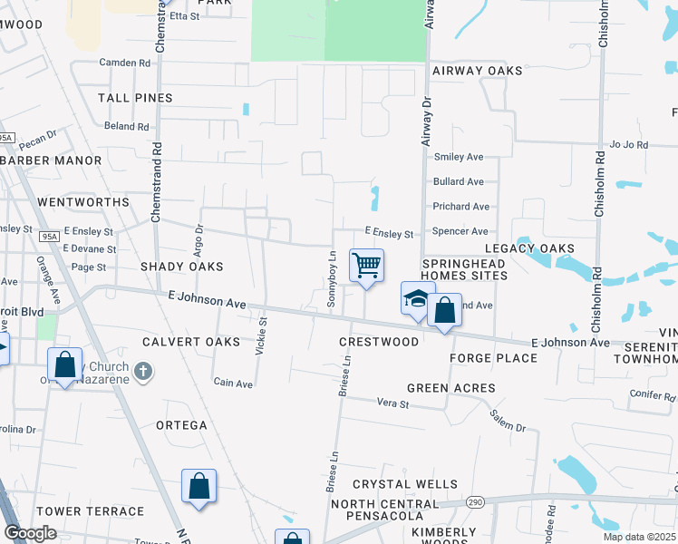 map of restaurants, bars, coffee shops, grocery stores, and more near 8611 Match Street in Pensacola