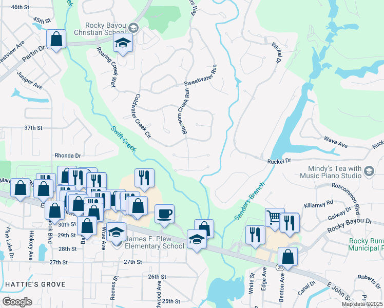 map of restaurants, bars, coffee shops, grocery stores, and more near 8009 Fox Head Branch Trail in Niceville