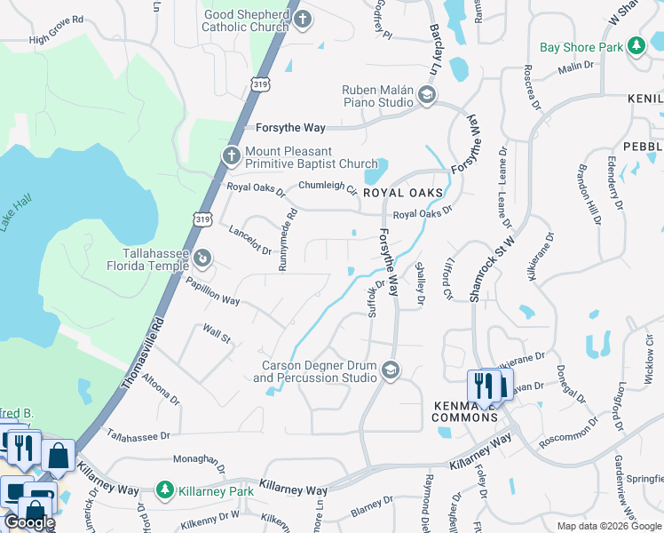 map of restaurants, bars, coffee shops, grocery stores, and more near 3792 Patch Drive in Tallahassee
