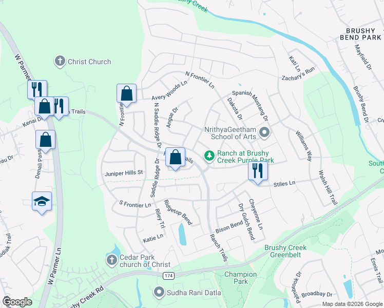map of restaurants, bars, coffee shops, grocery stores, and more near 4000 Remington Road in Cedar Park