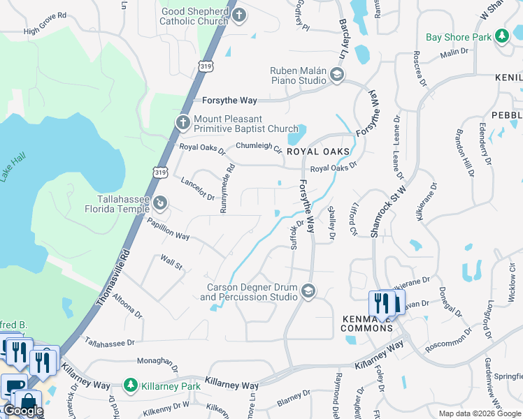 map of restaurants, bars, coffee shops, grocery stores, and more near 3792 Patch Drive in Tallahassee