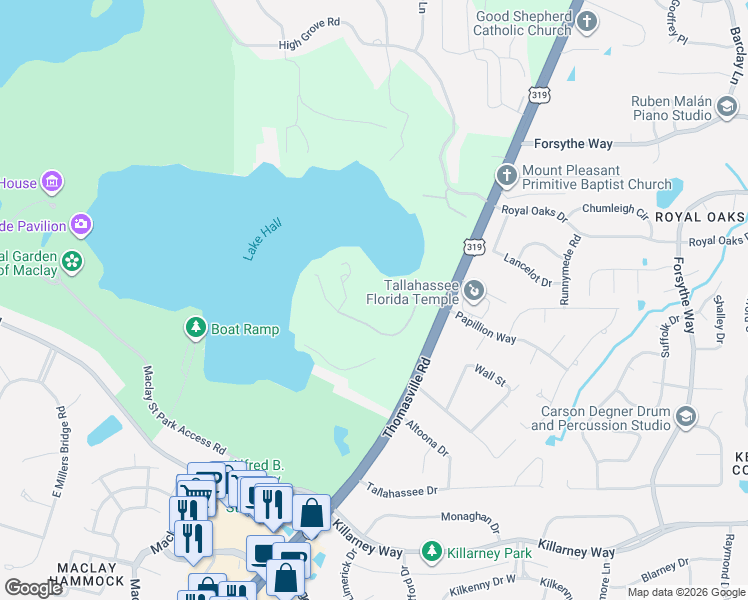map of restaurants, bars, coffee shops, grocery stores, and more near 3677 Thirlestane Court in Tallahassee