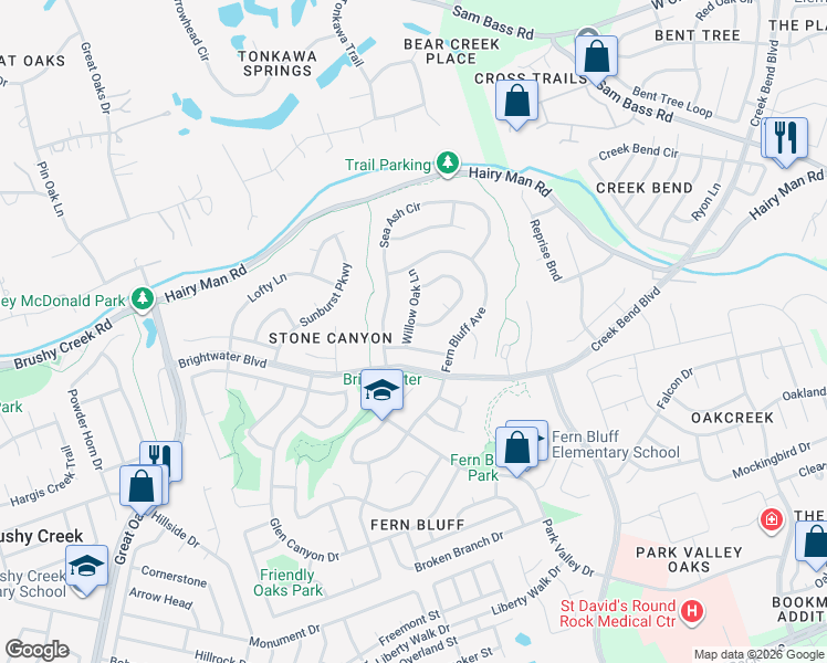 map of restaurants, bars, coffee shops, grocery stores, and more near 16800 Bar Harbor Bend in Round Rock