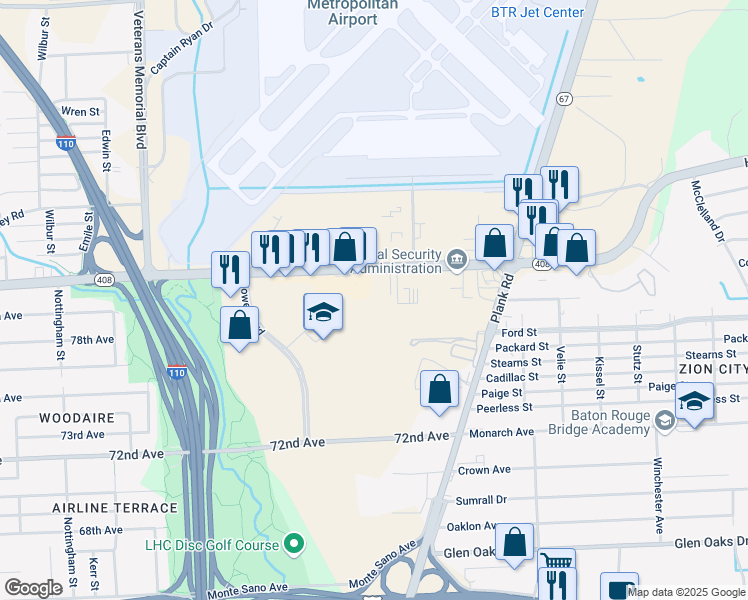 map of restaurants, bars, coffee shops, grocery stores, and more near 3842-4014 Harding Boulevard in Baton Rouge