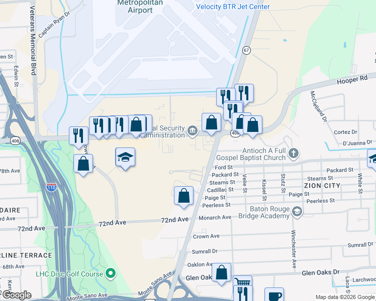 map of restaurants, bars, coffee shops, grocery stores, and more near 4318 Harding Boulevard in Baton Rouge