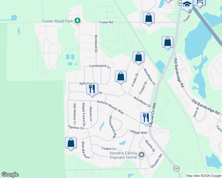 map of restaurants, bars, coffee shops, grocery stores, and more near 5384 Dawn Court in Tallahassee