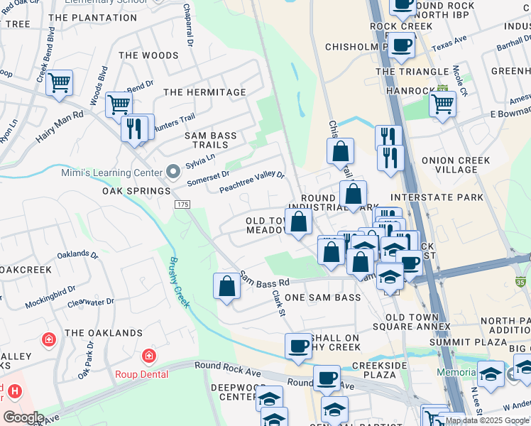 map of restaurants, bars, coffee shops, grocery stores, and more near in Round Rock