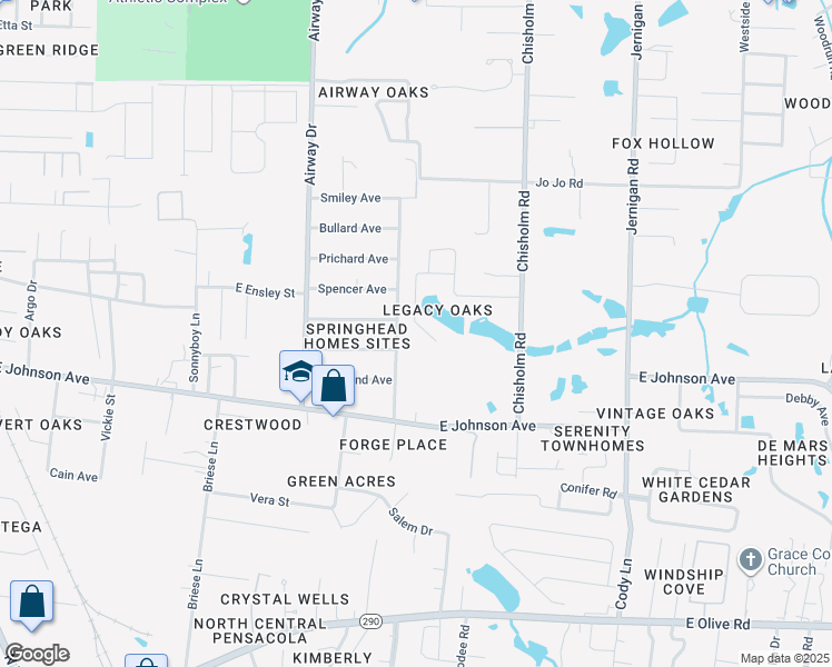 map of restaurants, bars, coffee shops, grocery stores, and more near 766 Lake Ridge Lane in Pensacola