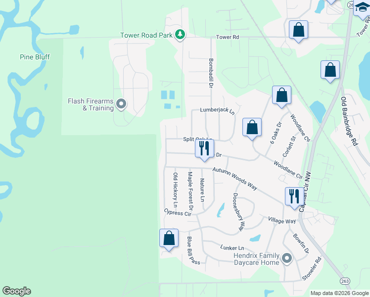 map of restaurants, bars, coffee shops, grocery stores, and more near 5664 Rustic Drive in Tallahassee