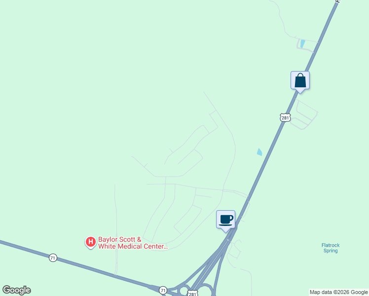 map of restaurants, bars, coffee shops, grocery stores, and more near 221 Cascade Falls Lane in Marble Falls