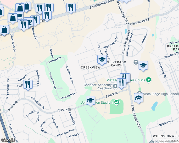 map of restaurants, bars, coffee shops, grocery stores, and more near 1817 Golden Arrow Avenue in Cedar Park