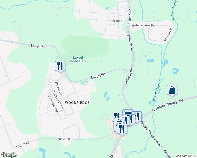 map of restaurants, bars, coffee shops, grocery stores, and more near 14016 Lovett Road in Baton Rouge