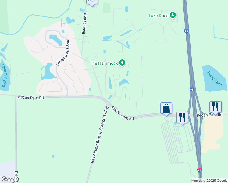 map of restaurants, bars, coffee shops, grocery stores, and more near 15720 Bainebridge Drive in Jacksonville