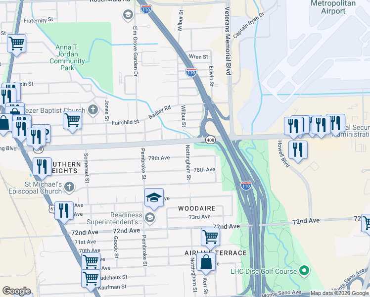 map of restaurants, bars, coffee shops, grocery stores, and more near 2626 Harding Boulevard in Baton Rouge