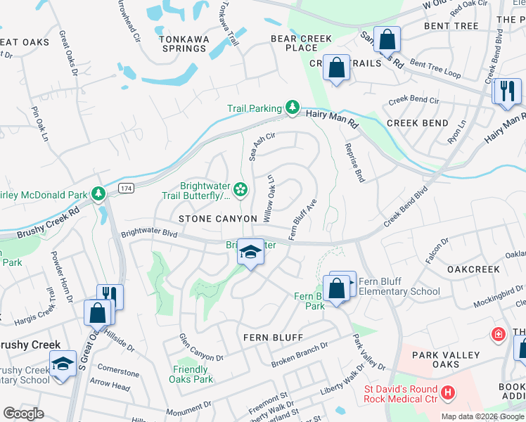 map of restaurants, bars, coffee shops, grocery stores, and more near 16800 Bar Harbor Bend in Round Rock