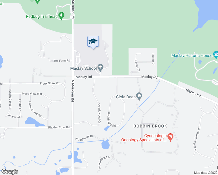 map of restaurants, bars, coffee shops, grocery stores, and more near 3710 Bobbin Mill Road in Tallahassee