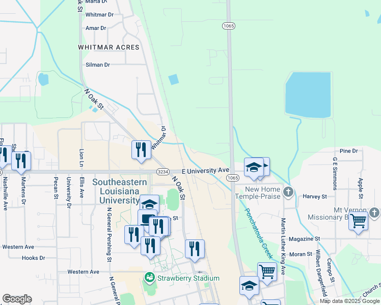 map of restaurants, bars, coffee shops, grocery stores, and more near 142 Clinton Court in Hammond