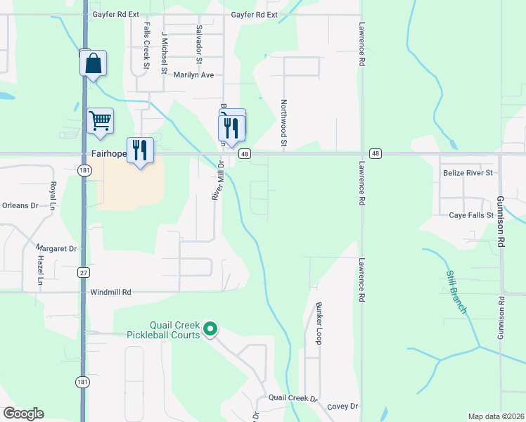 map of restaurants, bars, coffee shops, grocery stores, and more near 10499 Windmill Road in Fairhope