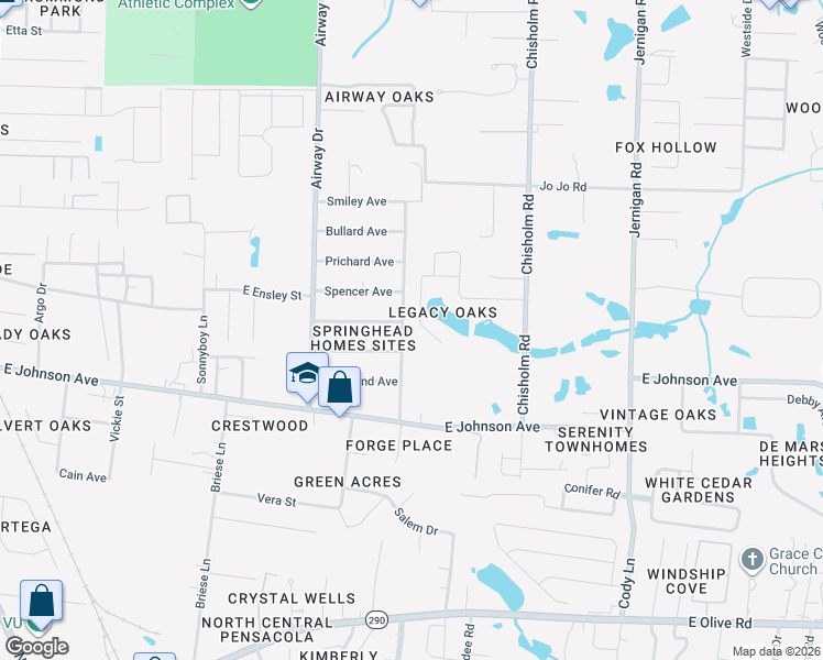 map of restaurants, bars, coffee shops, grocery stores, and more near 766 Lake Ridge Lane in Pensacola