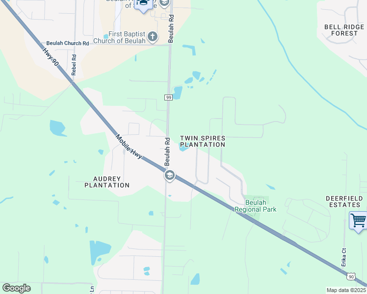 map of restaurants, bars, coffee shops, grocery stores, and more near 8314 Beulah Road in Pensacola