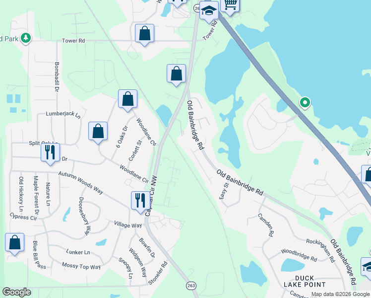 map of restaurants, bars, coffee shops, grocery stores, and more near 4996 Leah Lane in Tallahassee