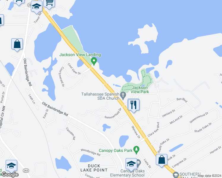 map of restaurants, bars, coffee shops, grocery stores, and more near 4911 North Monroe Street in Tallahassee