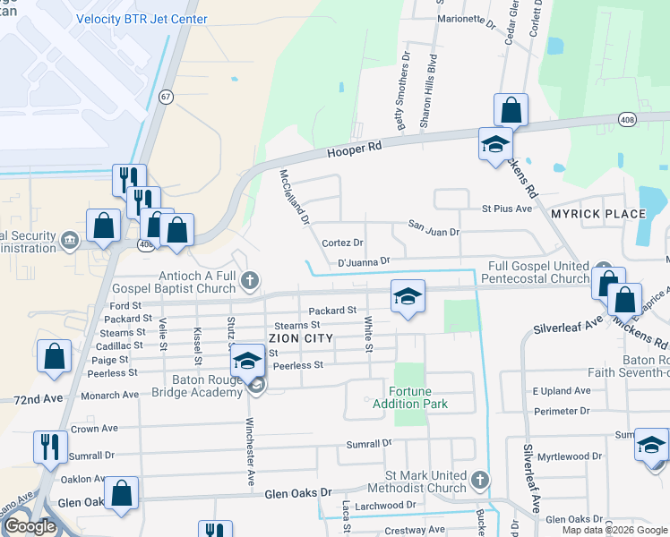 map of restaurants, bars, coffee shops, grocery stores, and more near 7883 Mc Clelland Drive in Baton Rouge