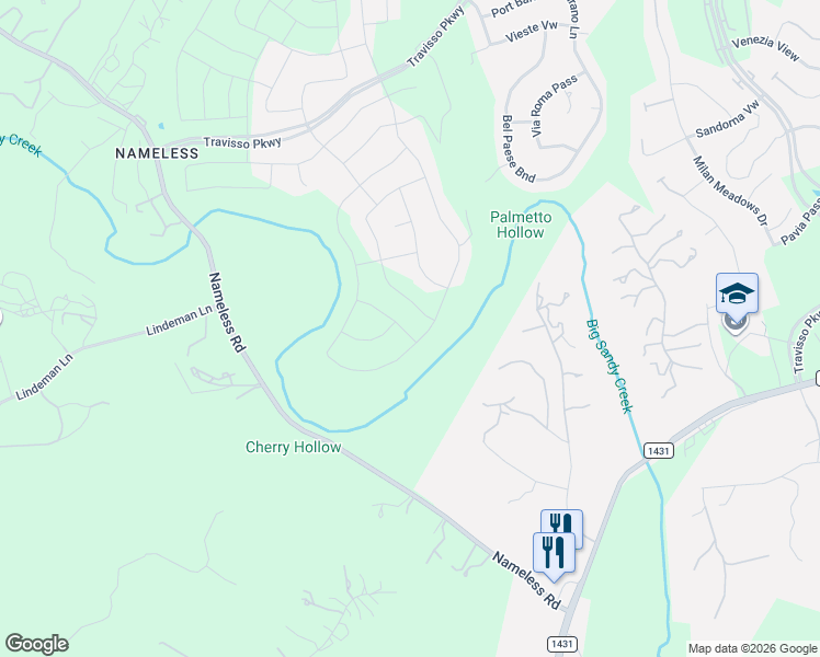 map of restaurants, bars, coffee shops, grocery stores, and more near 2536 Chiavari Way in Leander