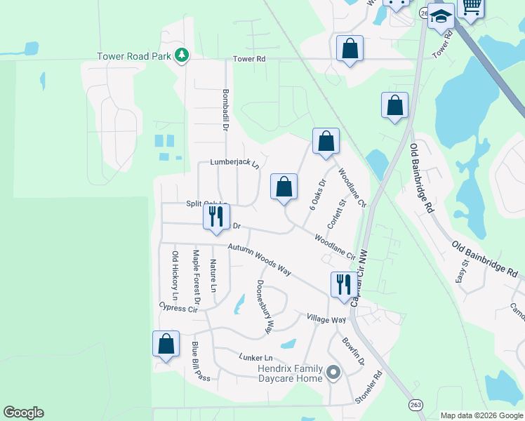 map of restaurants, bars, coffee shops, grocery stores, and more near 5384 Dawn Court in Tallahassee