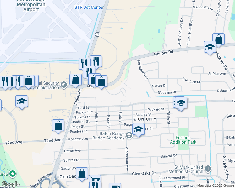 map of restaurants, bars, coffee shops, grocery stores, and more near 4888 Hooper Road in Baton Rouge
