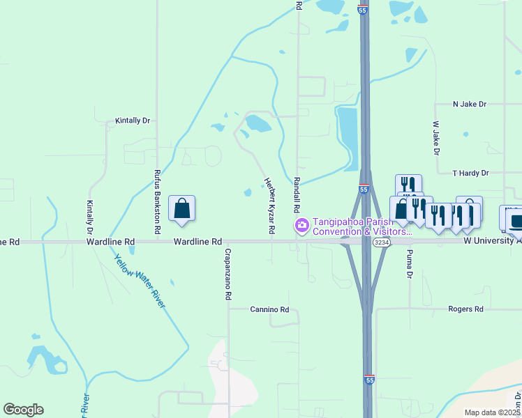 map of restaurants, bars, coffee shops, grocery stores, and more near 46018 Herbert Kyzar Road in Hammond