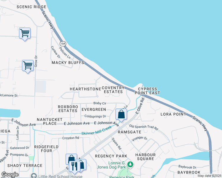 map of restaurants, bars, coffee shops, grocery stores, and more near 4450 Yarmouth Place in Pensacola