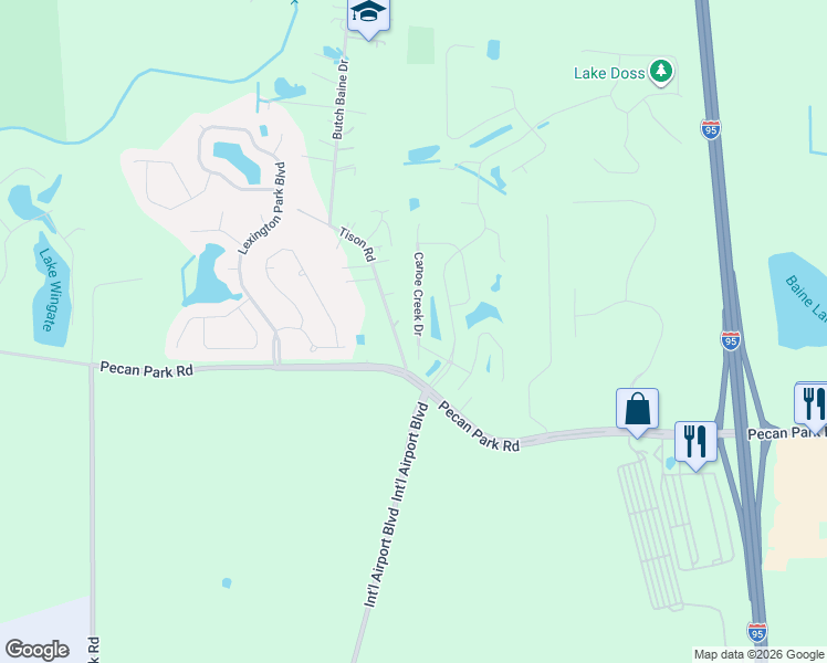 map of restaurants, bars, coffee shops, grocery stores, and more near 15726 Canoe Creek Drive in Jacksonville