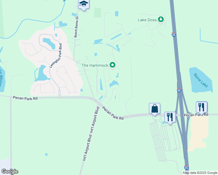 map of restaurants, bars, coffee shops, grocery stores, and more near 15720 Bainebridge Drive in Jacksonville