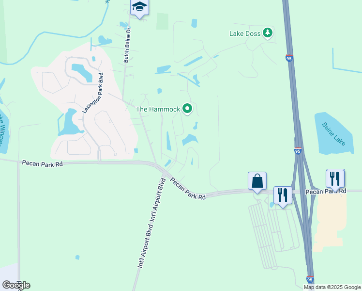map of restaurants, bars, coffee shops, grocery stores, and more near 15720 Bainebridge Drive in Jacksonville