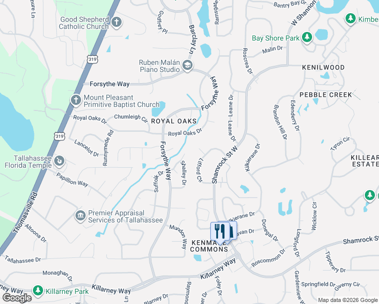 map of restaurants, bars, coffee shops, grocery stores, and more near 3728 Lifford Circle in Tallahassee