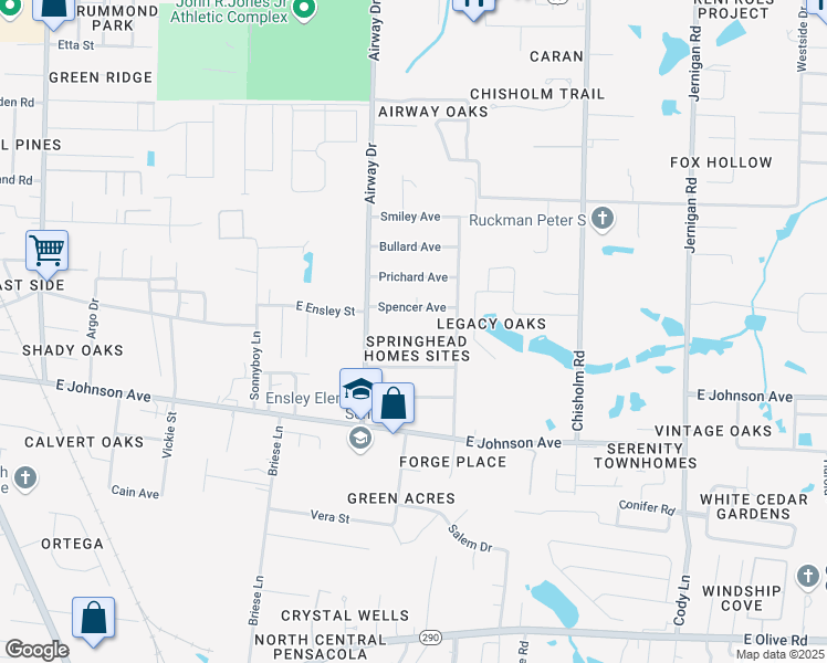 map of restaurants, bars, coffee shops, grocery stores, and more near 650 Beck Avenue in Pensacola