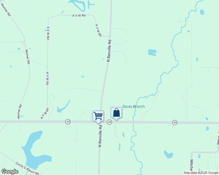 map of restaurants, bars, coffee shops, grocery stores, and more near 24160 North Benville Road in Picayune