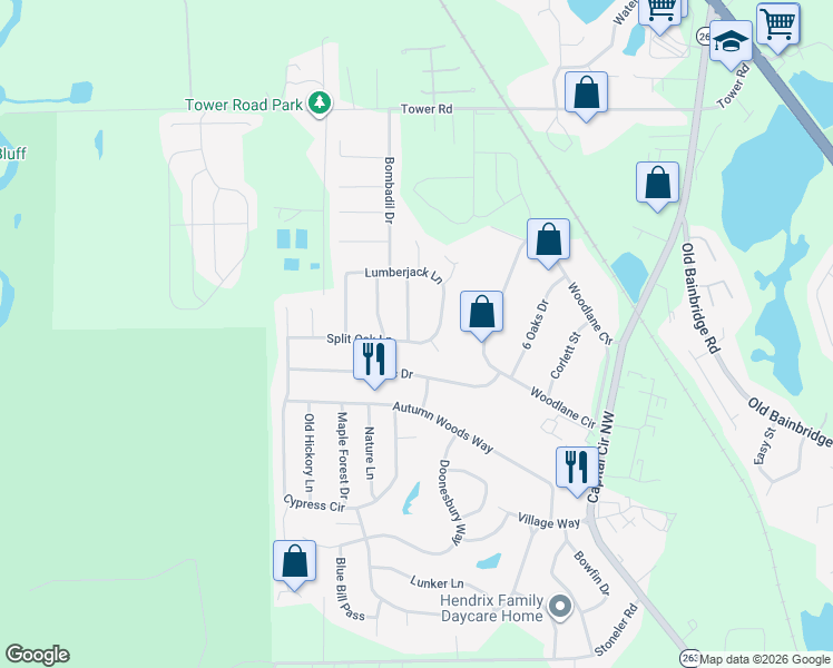 map of restaurants, bars, coffee shops, grocery stores, and more near 5502 Denargo Drive in Tallahassee