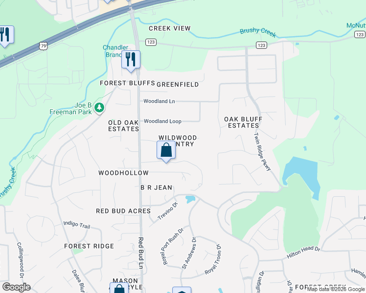 map of restaurants, bars, coffee shops, grocery stores, and more near 16 Country Drive in Round Rock