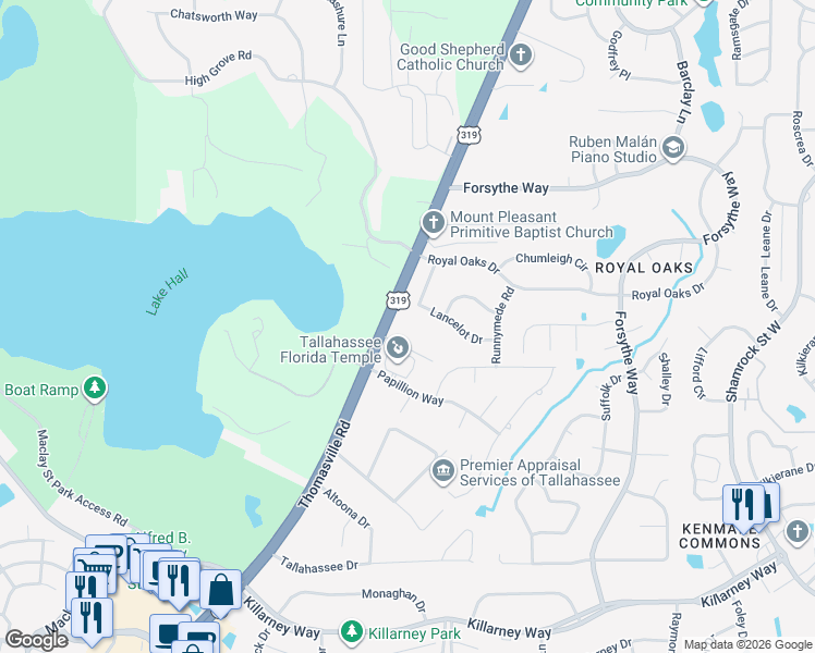 map of restaurants, bars, coffee shops, grocery stores, and more near 4444 Thomasville Road in Tallahassee