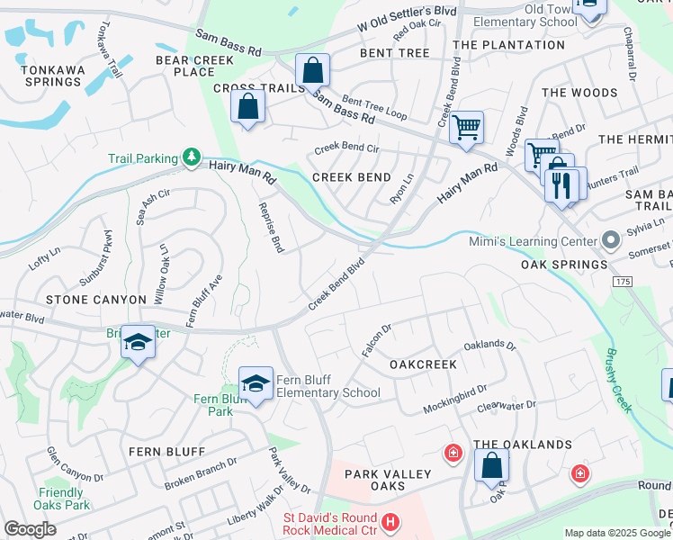 map of restaurants, bars, coffee shops, grocery stores, and more near 1315 Overture Place in Round Rock