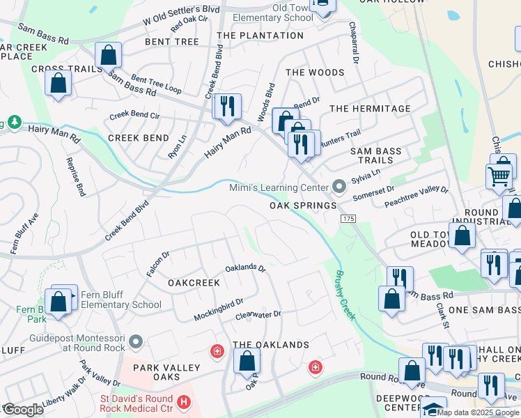 map of restaurants, bars, coffee shops, grocery stores, and more near 2011 Sam Bass Road in Round Rock