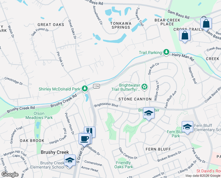 map of restaurants, bars, coffee shops, grocery stores, and more near 8319 Lofty Lane in Round Rock
