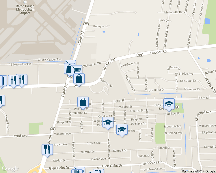 map of restaurants, bars, coffee shops, grocery stores, and more near 4888 Hooper Road in Baton Rouge